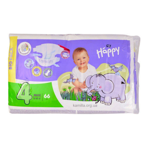 Підгузники дитячі Happy Maxi №4 8-18 кг. 66 шт.