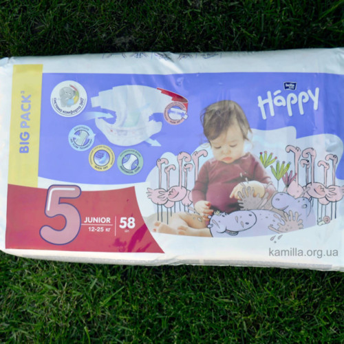 2/Підгузники дитячі Happy Junior №5 12-25 кг. 58 шт.