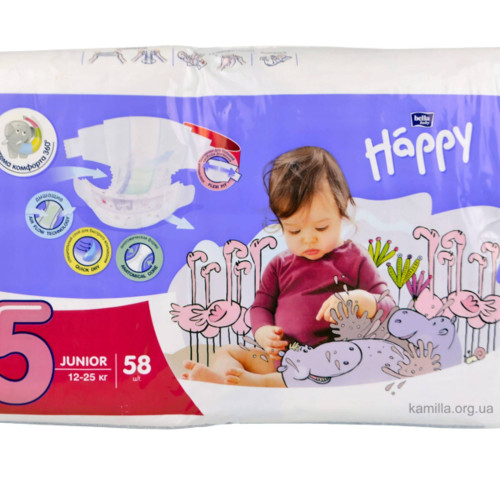 2/Підгузники дитячі Happy Junior №5 12-25 кг. 58 шт.