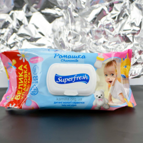 Дитячі вологі серветки Superfresh з клапаном 120 шт.