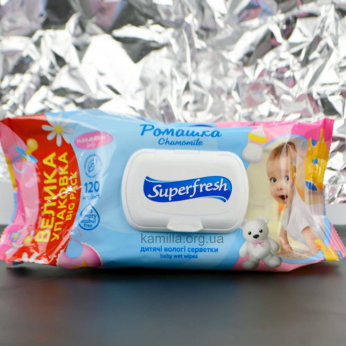 Дитячі вологі серветки Superfresh з клапаном 120 шт.