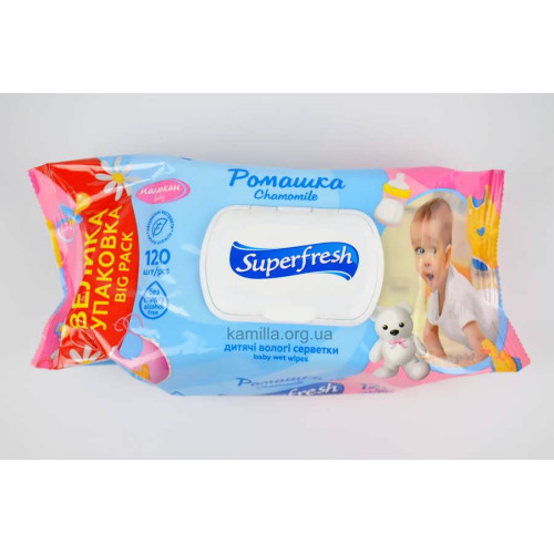 Дитячі вологі серветки Superfresh з клапаном 120 шт.