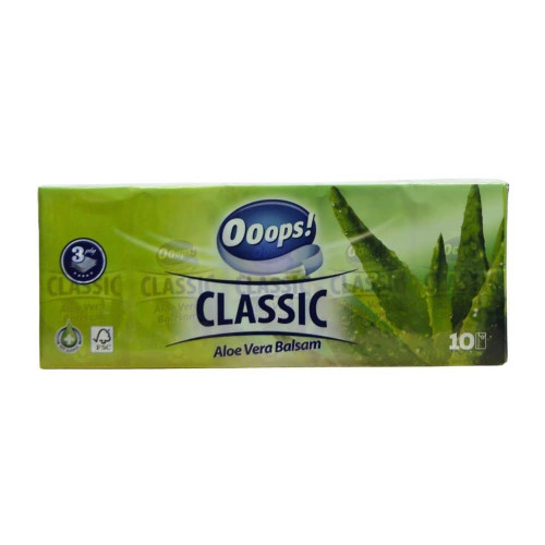 Паперові хустинки Ooops! Classic Aloe Vera 3 шари 10шт 