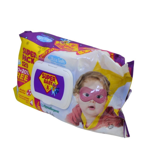 Вологі серветки Super Baby 120шт Сенсітів ромашка та алоє