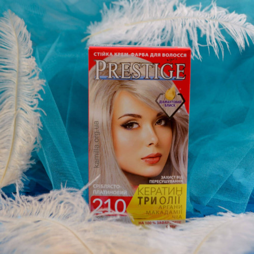 Стійка крем-фарба для волосся Prestige Кератин Три Олії №210 Сріблясто-платиновий 115 мл.