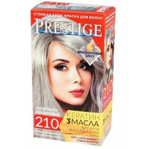 Стійка крем-фарба для волосся Prestige Кератин Три Олії №210 Сріблясто-платиновий 115 мл.