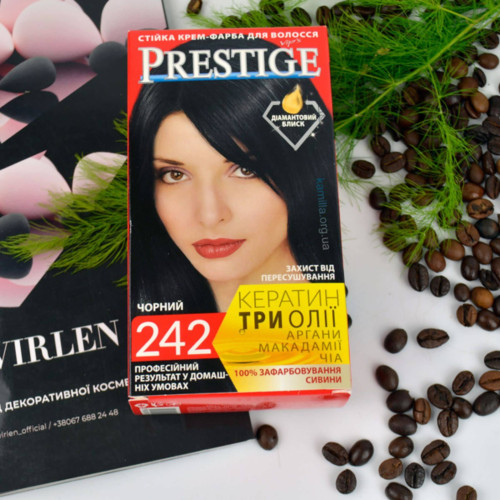 Стійка крем-фарба для волосся Prestige Кератин Три Олії №242 Чорний 115 мл.