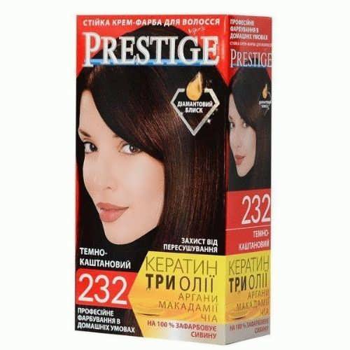 Стійка крем-фарба для волосся Prestige Кератин Три Олії №232 Темно-каштановий 115 мл.