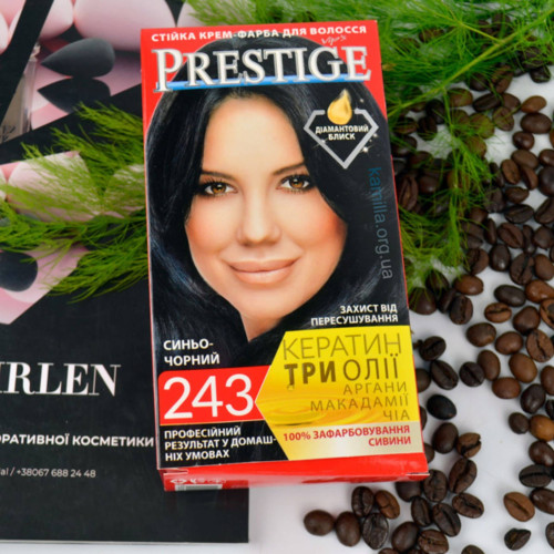 Стійка крем-фарба для волосся Prestige Кератин Три Олії №243 Синьо-чорний 115 мл.