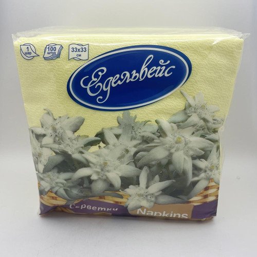 Серветки для столу Едельвейс 33*33 1-шарова 100шт Жовті