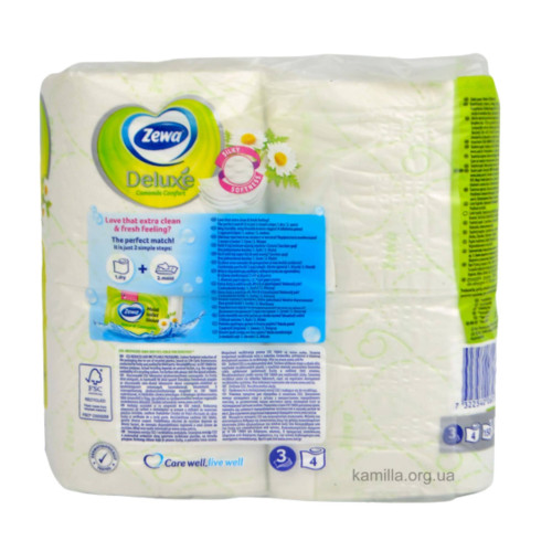 Туалетний папір Zewa Deluxe Camomile Comfort 4 шт.