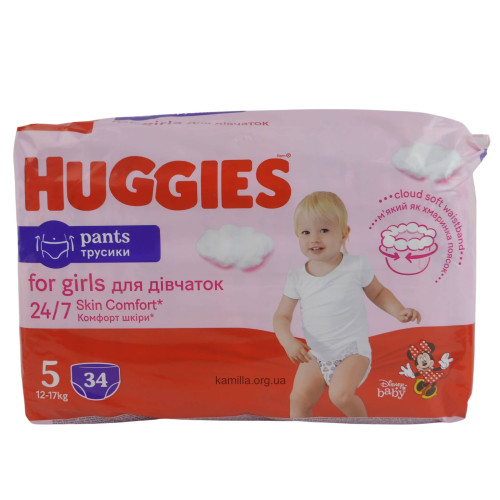 Підгузники-трусики дитячі Huggies №5 12-17 кг Дівчинка 34 шт.