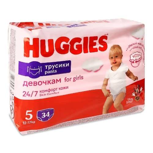 Підгузники-трусики дитячі Huggies №5 12-17 кг Дівчинка 34 шт.