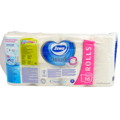 Туалетний папір Zewa Deluxe 3-х шаровий Delicate Care 16 шт.