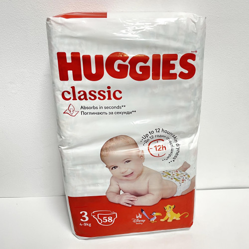 Підгузники дитячі Huggies Класік №3 58шт 4-9кг