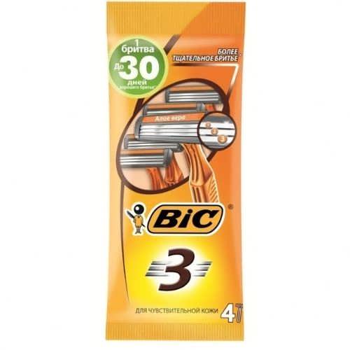 Cтанки для гоління одноразові Bic Оранжеві 3 леза 4 шт.