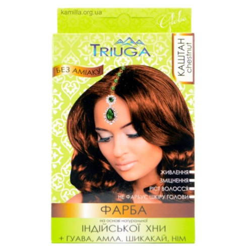 Безаміачна фарба для волосся Triuga Herbal на основі натуральної індійської хни, Каштан, 25 г.