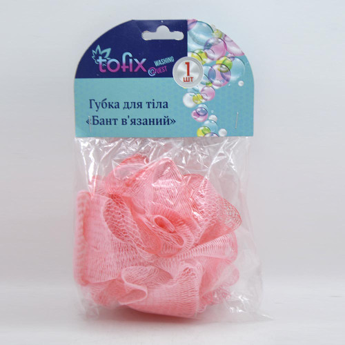 Губка мочалка бант Tofix 1шт В'язаний кольоровий 0975