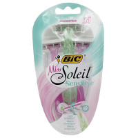 Станки жіночі для гоління одноразові Bic 3шт Місс солей Сенситів 3 леза (розова і салатова)