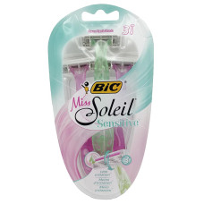 Станки жіночі для гоління одноразові Bic 3шт Місс солей Сенситів 3 леза (розова і салатова)