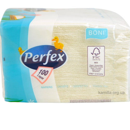 Cерветки для столу Perfex 33х33 Білі 100 шт.