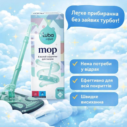 Швабра Luba Comfort + вологі серветки для підлоги 12шт