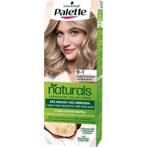 2/Стійка крем-фарба для волосся Schwarzkopf Palette Naturals, без аміаку, 9-1 Холодно світло-русявий