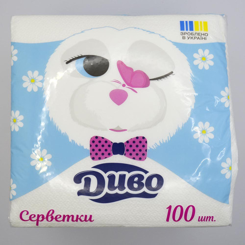 Cерветки паперові Диво 1-шарові Білі 330*330 100 шт.