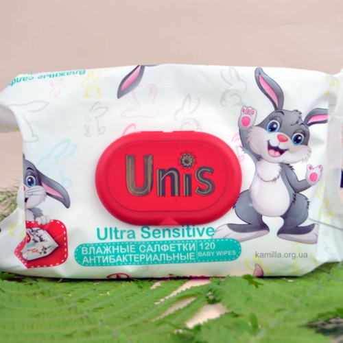 Дітячі антибактеріальні вологі серветки Unis Ultra Sensitive 120 шт.