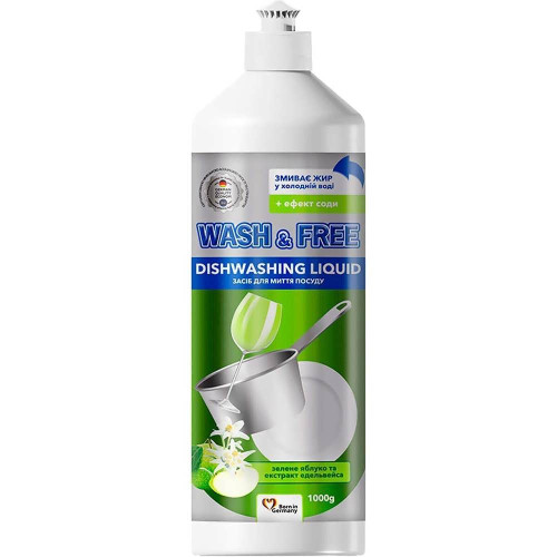 Засіб для миття посуду Wash & Free Зелене яблуко 1 л.