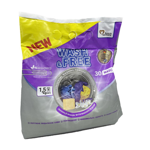 Порошок для прання Wash & Free 1500г жасмин та лаванда з марсельським милом