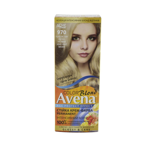 Жовта крем-фарба для волосся Avena Shine №970 Попелясто Світло Русявий