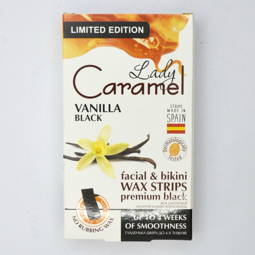 Воскові полоски для депіляції Lady Caramel 12шт Обличчя та бікіні Чорна ваніль